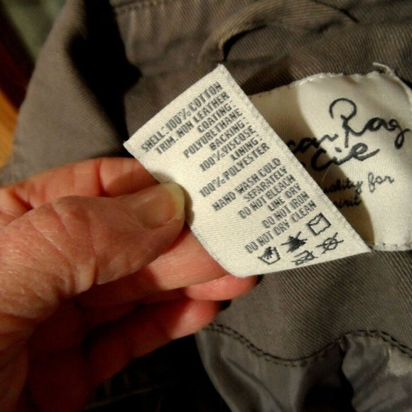 AMERICAN RAG Pleather Denim Jacket S Brown Side Zippered Coat Motorcycle Biker - Picture 9 of 9